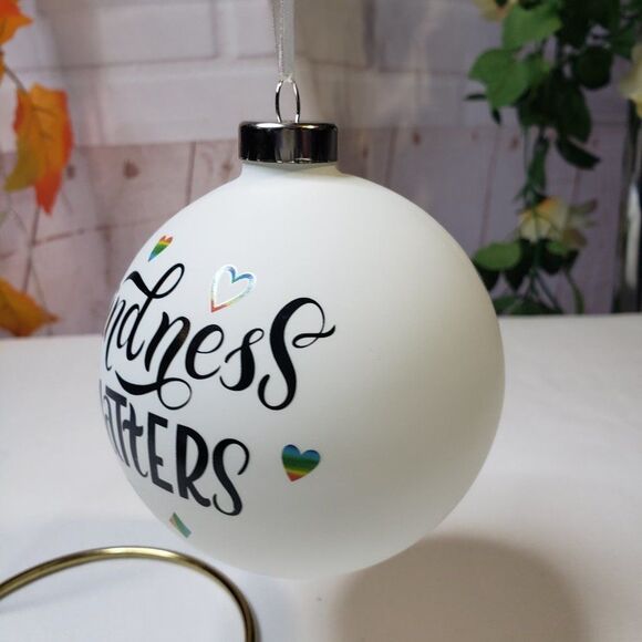 Novogratz Kindness Matters White & Black Glass Christmas Tree Ornament - Picture 3 of 9